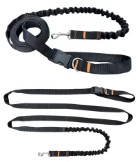 Povodac za pse s amortizerom 480 cm CRNA Podesivi HandsFree Proizvedeno u Poljskoj