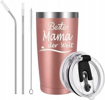 Termosalo od nehrđajućeg čelika s dvostrukim stijenkama od 600 ml, 2 slamke i čistačem