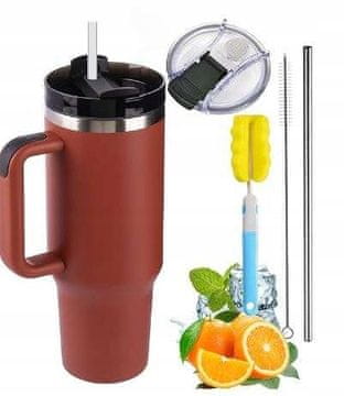Termos šalica sa slamkom 1200 ml s ručkom, bordo set pribora