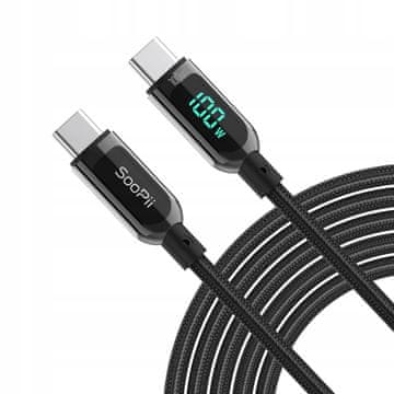 USB C - USB Type-C kabel 1,2 m 100 W s prikazom snage crne boje SooPii