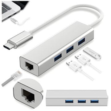 HUB USB 3.1 tip C 3x USB 3.0 ethernet RJ-45 LAN adapter stanica