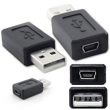 Muški USB na ženski MINI USB adapter. Vrh miniUSB adaptera.
