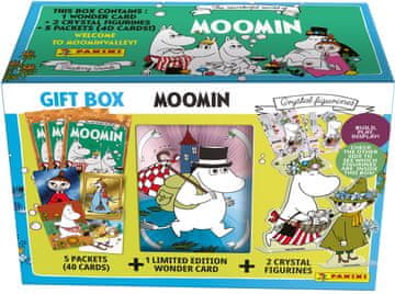 Panini Moomins poklon kutija s 5 vrećica = 40 kartica + 2 kristalne figurice