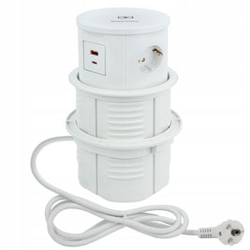 Utičnica za punjenje skrivena u stolu, bijela, induktivni punjač 15W, 2xUSB 16A