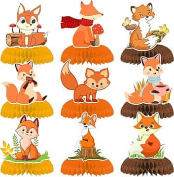 3D ukrasi Fox Honeycombe za dječji rođendan, 9 komada, ukrasi