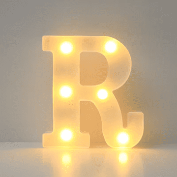 LED lampa s motivom slova R 16,5 cm, zidna dekoracija za stol i zabavu na baterije