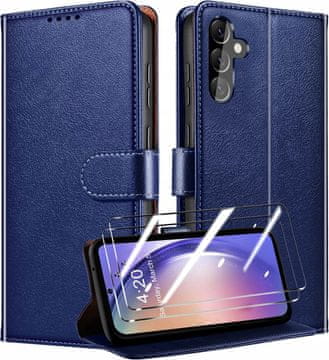 Novčanik + 2x Zaštitno staklo za Samsung A54 5G Plava koža