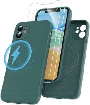 Silikonska maskica MagSafe za iPhone 11 tamnozelena + 2x Losvick zaštitno staklo