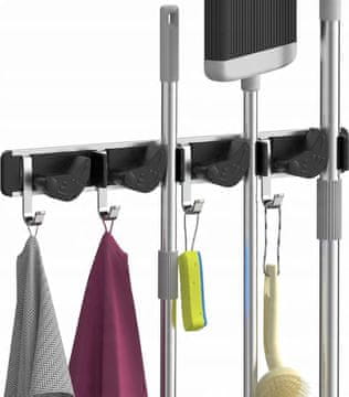 Zidni organizator za krpe, metle, grablje, aluminijski 4x4