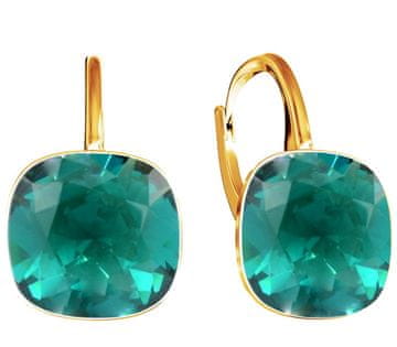 Zlatne ženske četvrtaste naušnice s brendiranim kristalima, poklon za mamu ili kćer - Emerald Ignite - srebro 925