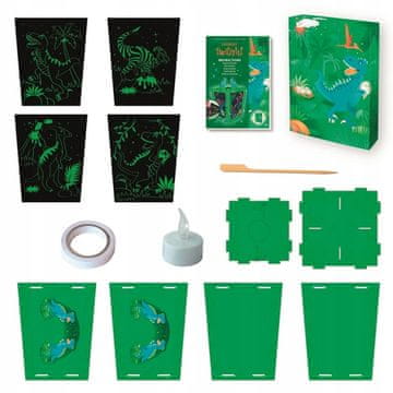 Set kartica za grebanje, lampion, dinosauri, kutija svijeća, slatkiši