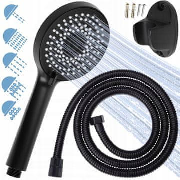 CRNI TUŠ SET s 5 funkcija + crijevo + držač za tuš