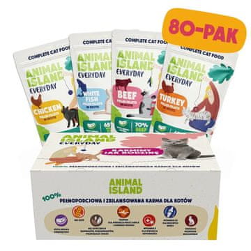 Animal ANIMAL ISLAND Mokra hrana za mačke s piletinom, govedinom i ribom - 80x85g