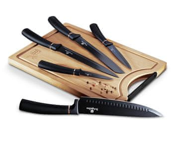 Berlingerhaus Set noževa s nelijepivom površinom + daska za rezanje, 6 komada, Black Rose Collection
