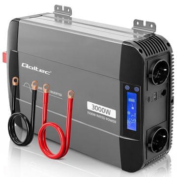 Qoltec Qoltec Pure Sine Wave pretvarač 12V na 230V, 1500/3000W, LCD, USB, USB-C