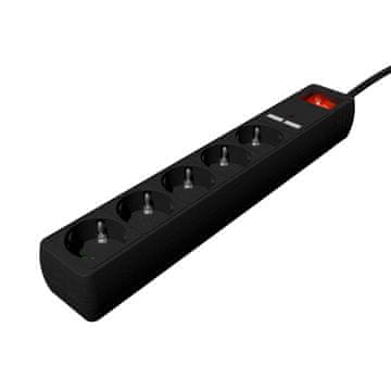 GEM Produžni kabel Gembird SPG5-U2-5-02, 1.5m, 5 utičnica, 2 USB porta, crni