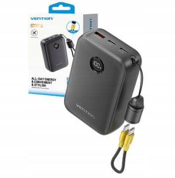 Vention Power Bank Vention, 20000mAh, 2xUSB-C, 1xUSB-A, 22.5W, crna