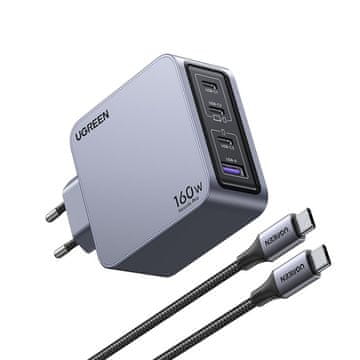 Ugreen Ugreen Nexode Pro 160W GaN punjač s USB-C kabelom, siva/crna