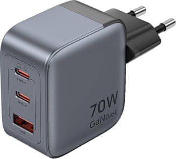 Vention Vention FEXH0-EU 70W GaN PD punjač, 1x USB-A, 2x USB-C, crni