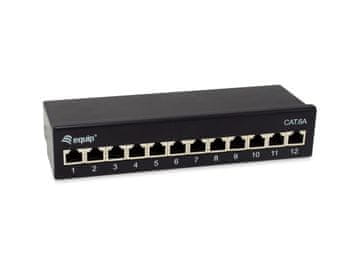 slomart Equip 326622 patch panel, 12 portova, Cat6a, 10 Gbps, crna