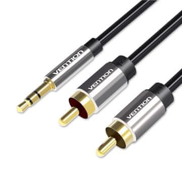 Vention 3.5mm na 2x RCA kabel, 2m, crni metal