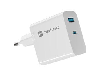 slomart NATEC RIBERA GAN PUNJAČ 1x USB-A + 1x USB-C 45W BIJELO-CRNI