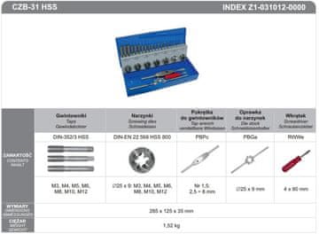 slomart FANAR komplet ureznika i nareznika M3-M12, 31 kom, HSS