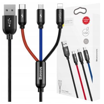BASEUS 3u1 USB kabel USB-C / Lightning / Micro 3.5A 0.3m (crni)