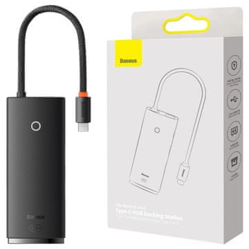 BASEUS Lite serija 6-u-1 hub USB-C na 2x USB 3.0 + USB-C + HDMI + SD/TF (crni)