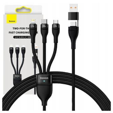BASEUS Flash Series 2 3u1 USB kabel, USB-C + micro USB + Lightning, 100W, 1,2 m (crni)
