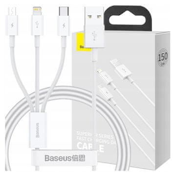 BASEUS Superior USB kabel za brzo punjenje za M+L+C 3.5A 1M (bijeli)