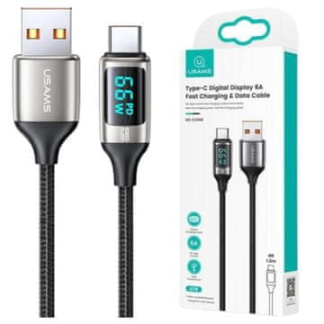 USAMS pleteni kabel U78 USB-C 1.2mLED 6A brzo punjenje bijelo/bijelo SJ544USB02 (US-SJ544)