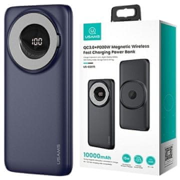 USAMS Powerbank PB62 10000mAh 20W QC3.0+PD Magnetska bežična brza punjača plava/plava 10KCD17104 (US-CD171)