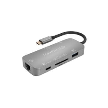 Connect Terratec Connect C8 USB Hub, USB-C, s čitačem kartica, siva