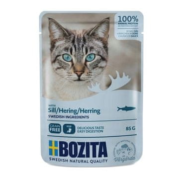 slomart BOZITA Mesni komadići u umaku s haringom – mokra hrana za mačke – 85 g