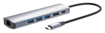Manhattan Manhattan USB-C Dock/Hub, 6 portova (Ethernet, HDMI, 3x USB-A, USB-C), PD 100W
