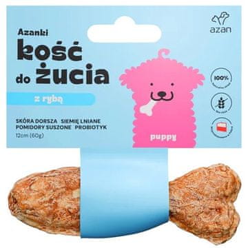 slomart AZANKI Kost od bakalara s Probiotikom Puppy u obliku ribe – Pseća poslastica – 12 cm