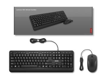 slomart Lenovo 160 Tipkovnica + Miš, USB, Crna