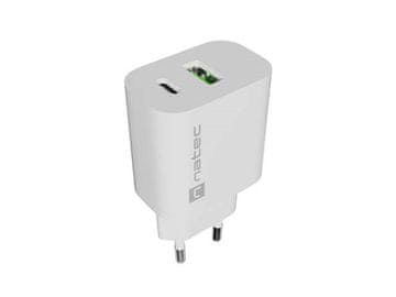 NAT Zidni punjač NATEC RIBERA 1x USB-A + 1x USB-C 20W BIJELA