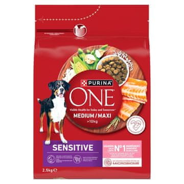 Purina PURINA One Adult Medium/Maxi Sensitive Losos s rižom - suha hrana za pse - 2,5 kg