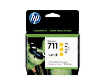 HP 711 ulošci s crnom tintom, 3 komada, žuta, 29 ml