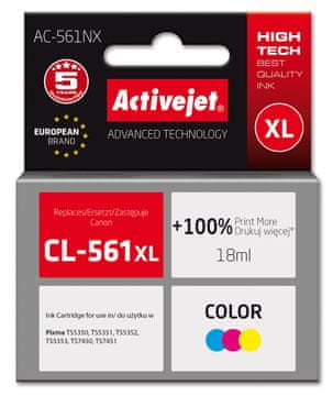 ActiveJet Zamjenska tinta Activejet AC-561NX za Canon CL-561XL, Supreme, 18ml, cijan, magenta, žuta