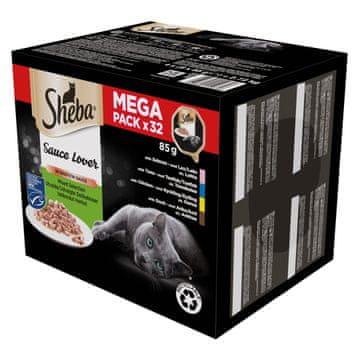 Sheba SHEBA Sauce Lover – mokra hrana za mačke s lososom, tunom, piletinom i puretinom – 32 x 85g