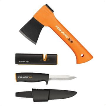 slomart Fiskars set za kampiranje: sjekira X5 + nož + oštrač
