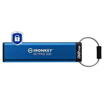 slomart Kingston IronKey Keypad 200 USB stick 32GB, AES-256 enkripcija, plava