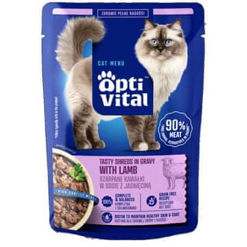 slomart OPTIVITAL Tasty shreds u umaku s janjetinom - mokra hrana za mačke - 85g