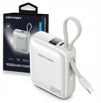 Vention Power Bank Vention, 10000mAh, 35W, sa USB-C kabelom (bež)