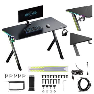 NanoRS NanoRS RS102 Gaming stol, crna, RGB, držač za slušalice i čašu, 120x60x75cm