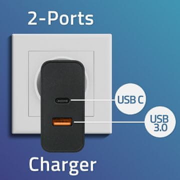 Qoltec Qoltec Super Quick PD punjač | 1xUSB-C, 1xUSB | 90W | Crni
