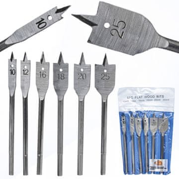 Rosfix Set od 6 pljosnatih svrdla za drvo, 10-25 mm